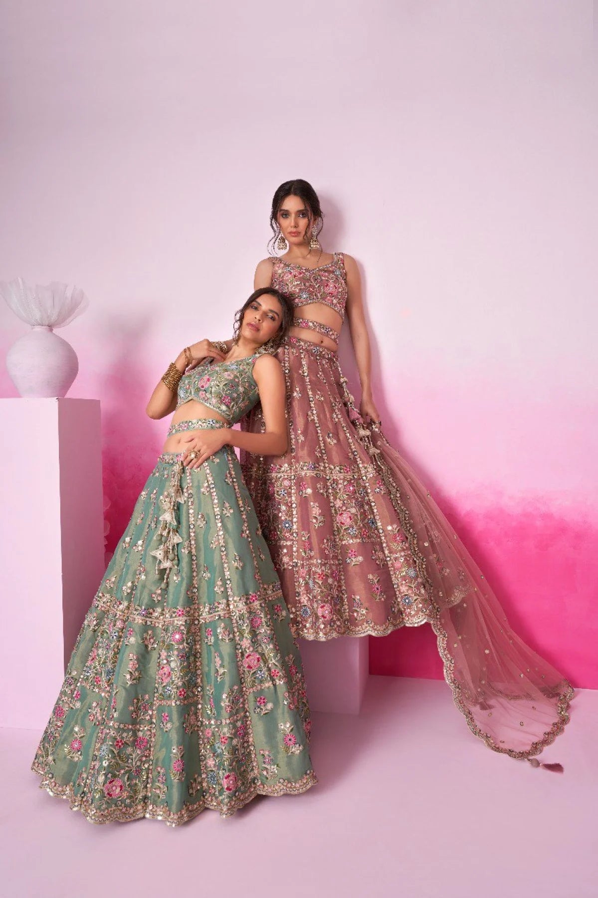 Rose Pink Net Embroidered and Sequin Bridal Lehenga Colletion For Resaller for Weddings