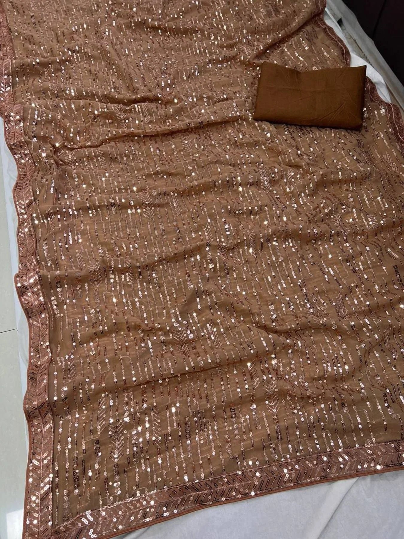 Elegant Heavy Georgette Saree With Sequins Work
