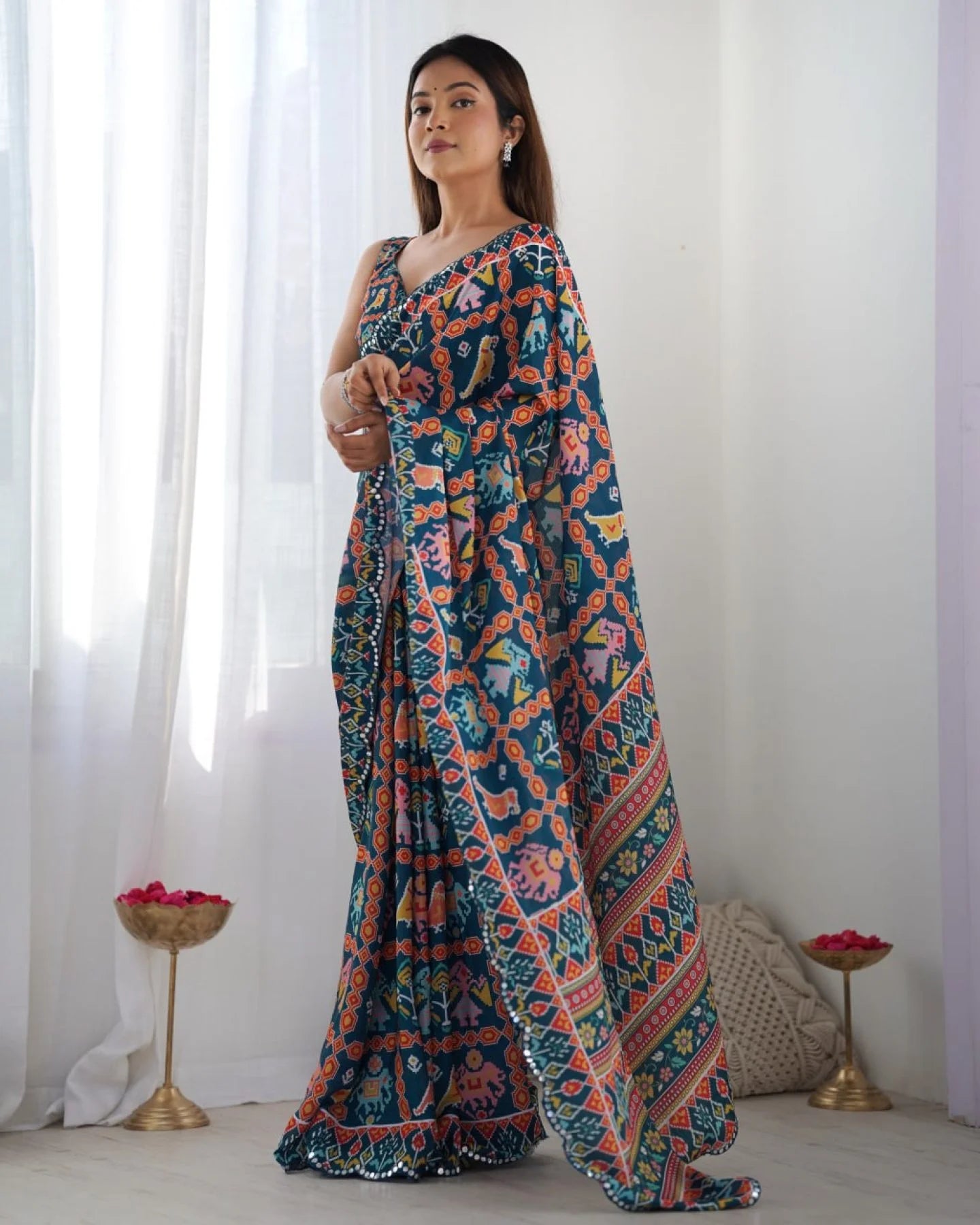 Two Tone Chinon Saree with Mirror Work Embellishments New Arrival Export Quality at Wholesale Price