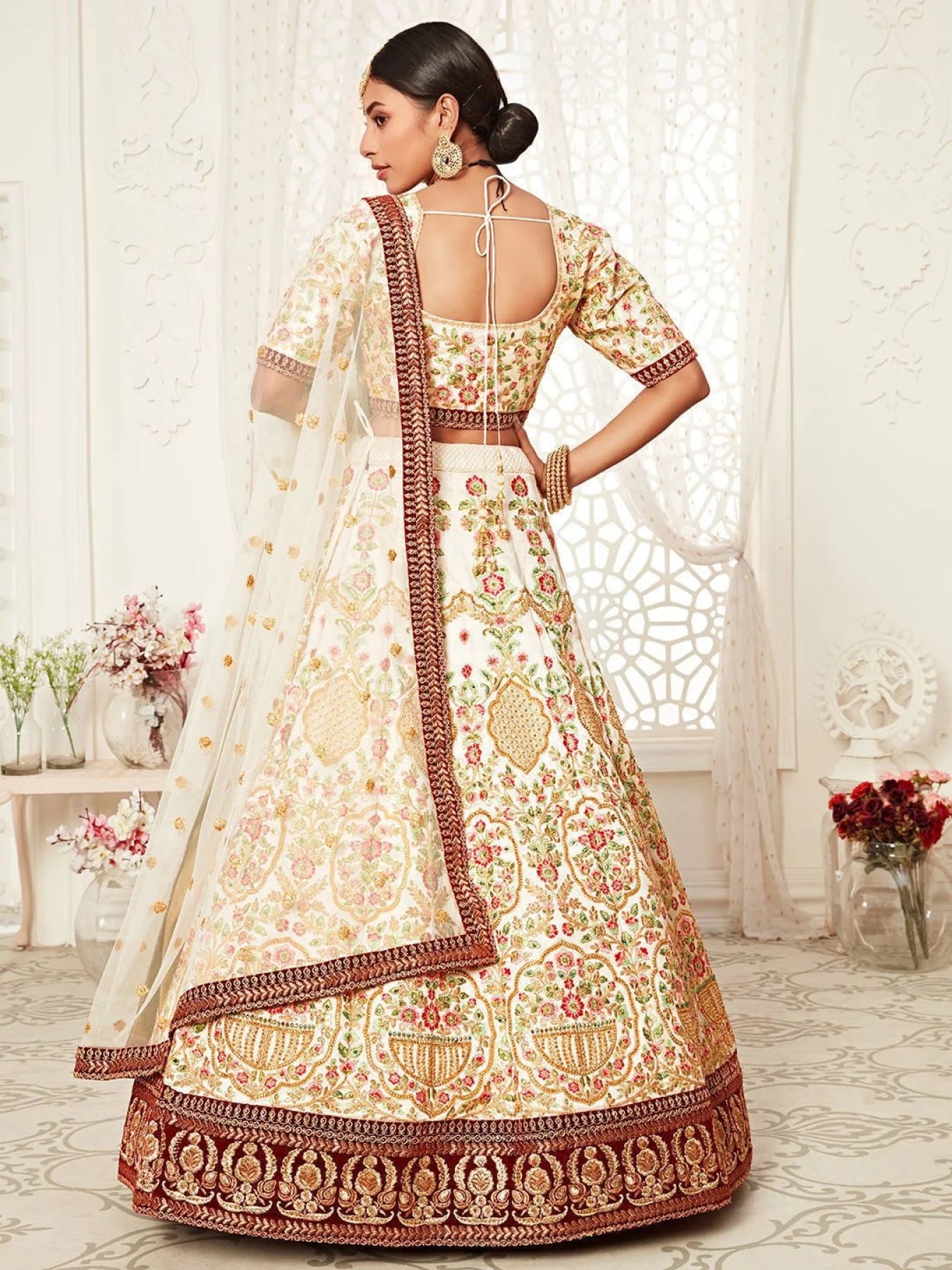 Off White Embroidered Art Silk Extravagant Wedding Lehenga Choli at Best Offer Rates