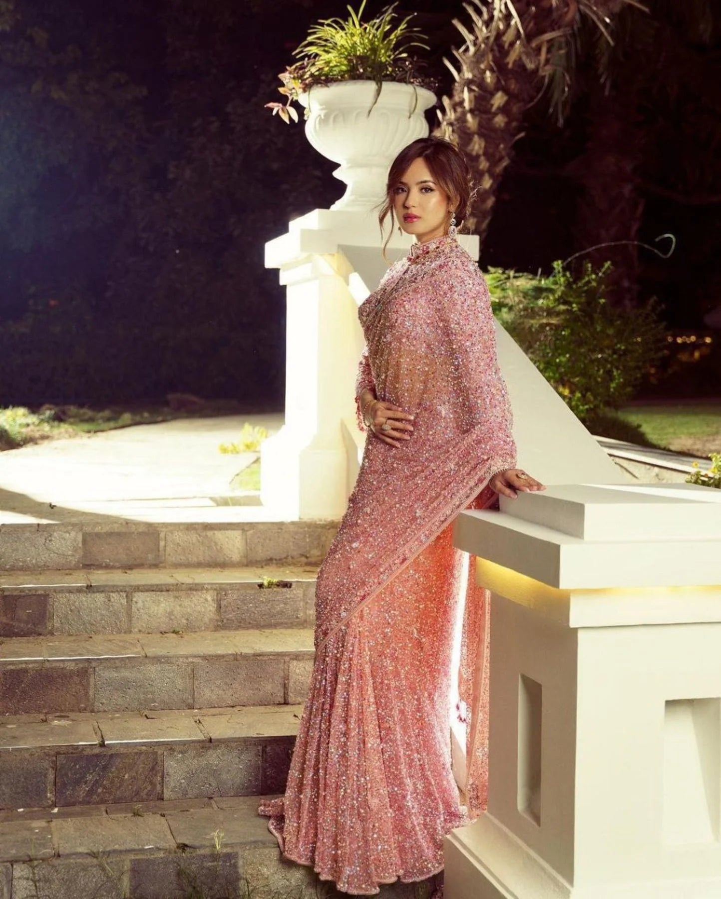 Party Wear Faux Georgette Saree With Embroidery Work Lace Border