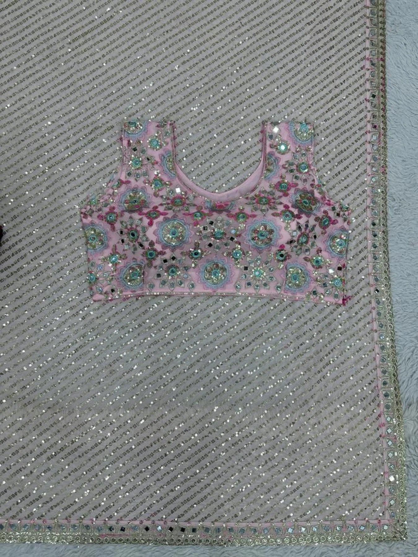 Baby Pink Mirror Sequin Embroidered Saree