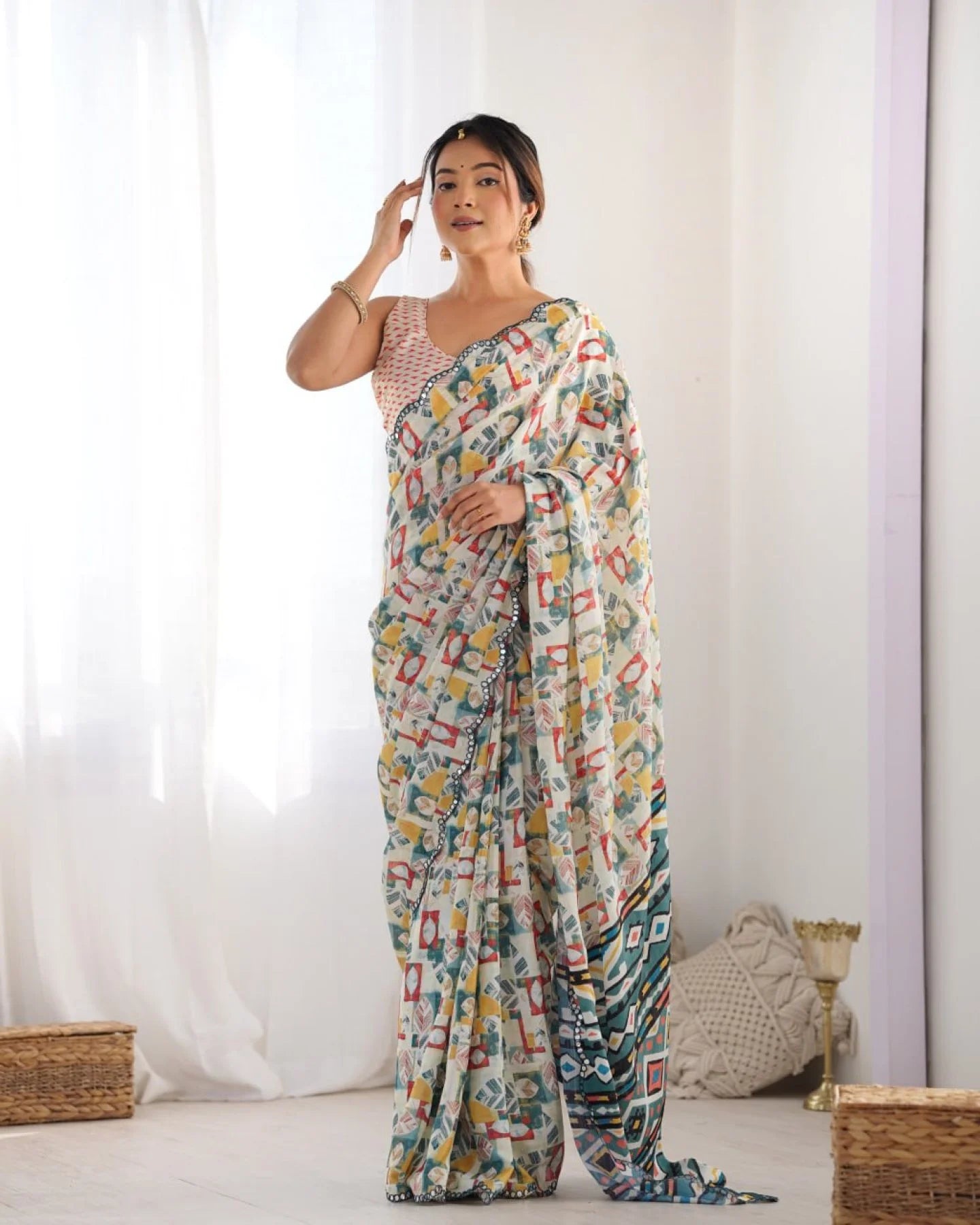 New Arrival Chinon Saree with Mirror Lace Party Wear for Online Sellers