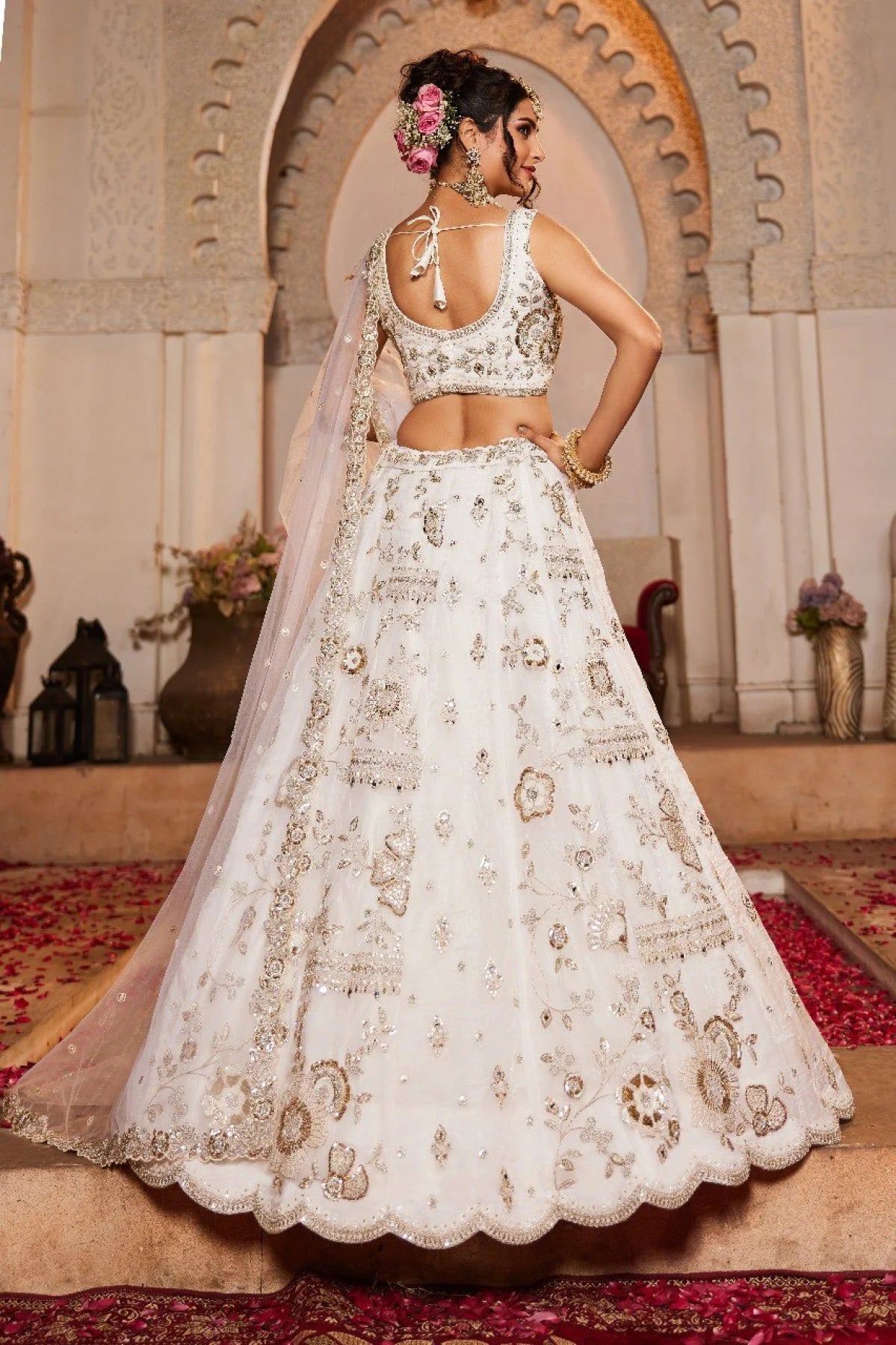Attractive Off White Sequins Tissue Silk Lehenga Choli Beads Mirror Zari Work from Surat Manufacturer