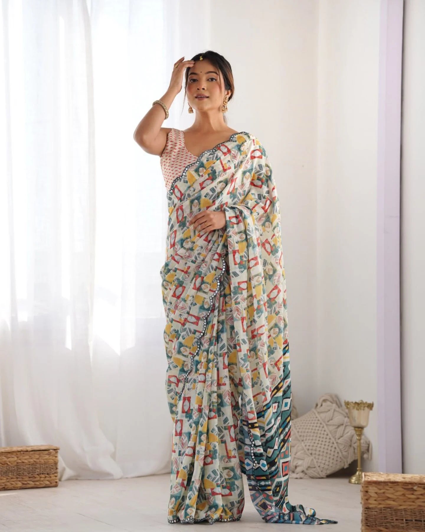 New Arrival Chinon Saree with Mirror Lace Party Wear for Online Sellers