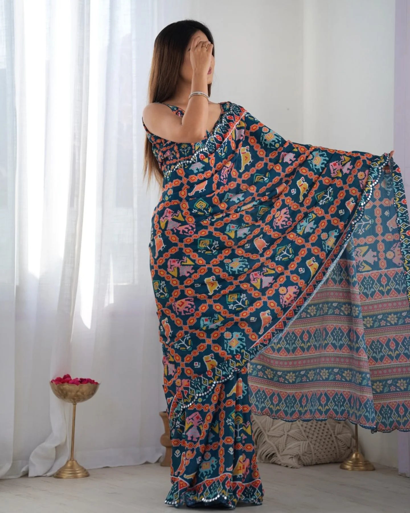 Two Tone Chinon Saree with Mirror Work Embellishments New Arrival Export Quality at Wholesale Price