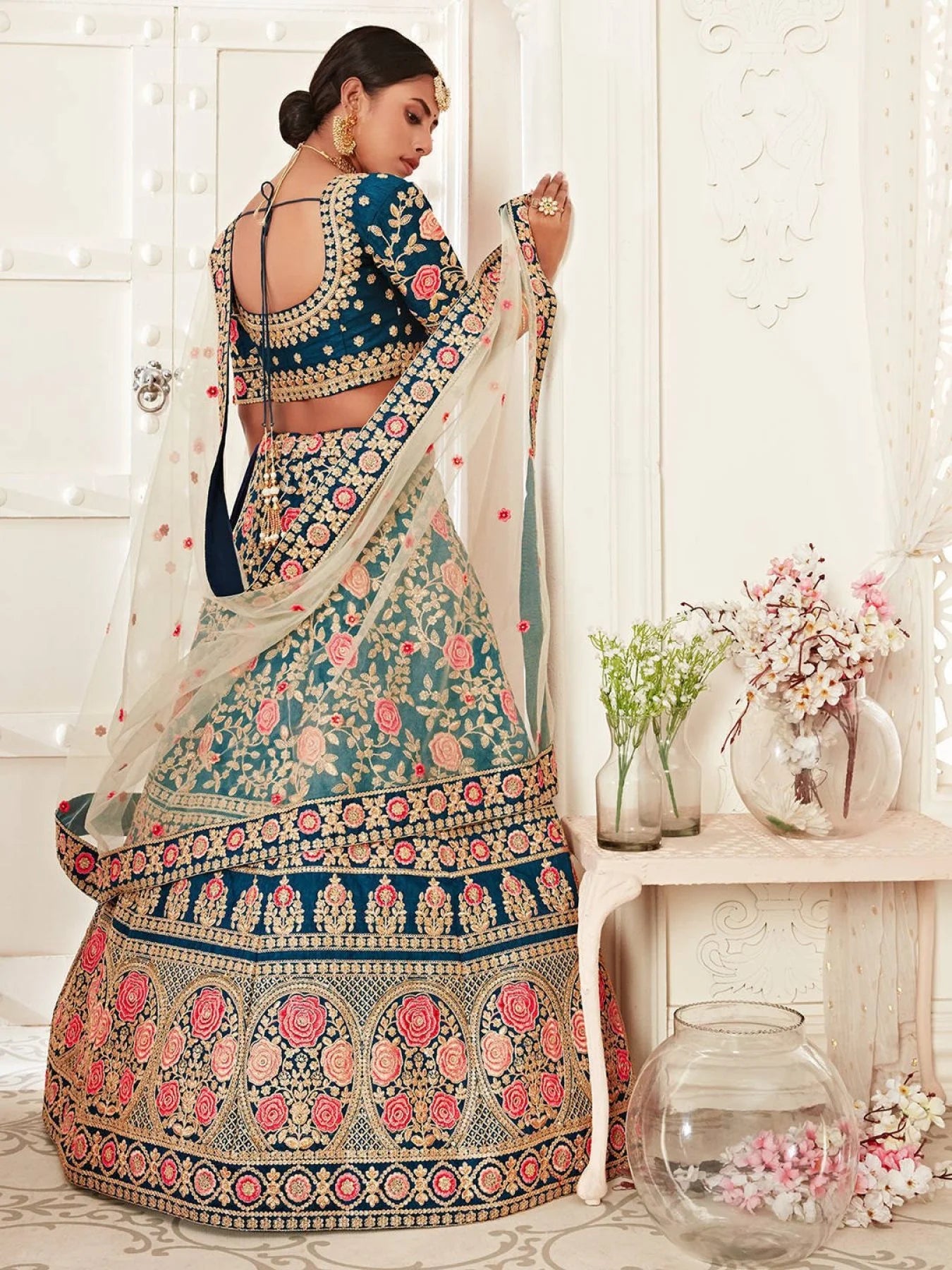 Regal Blue Bridal Lehenga Choli Set Slub Silk Traditional Set with Heavy Embroidery Work for Weddings