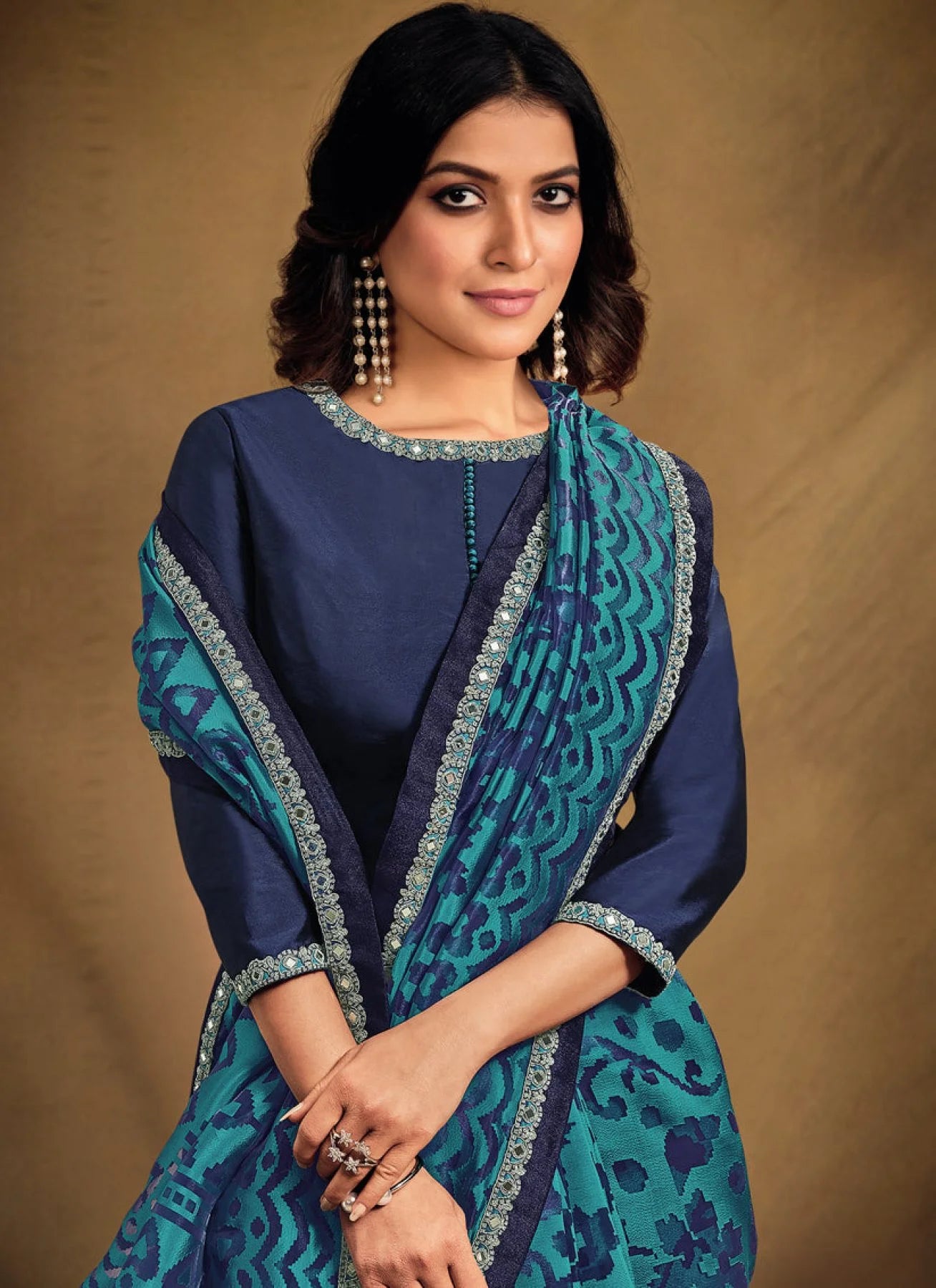 Embroidery Organza Wedding Wear Saree With mirror embellishment