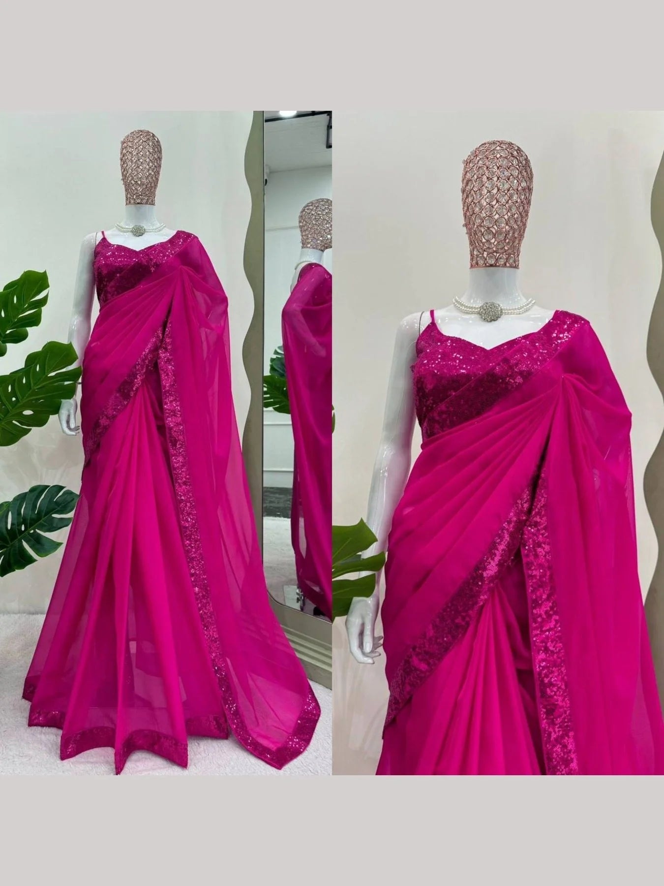 Party Wear Tibby Silk Silk Saree With Sequence Work