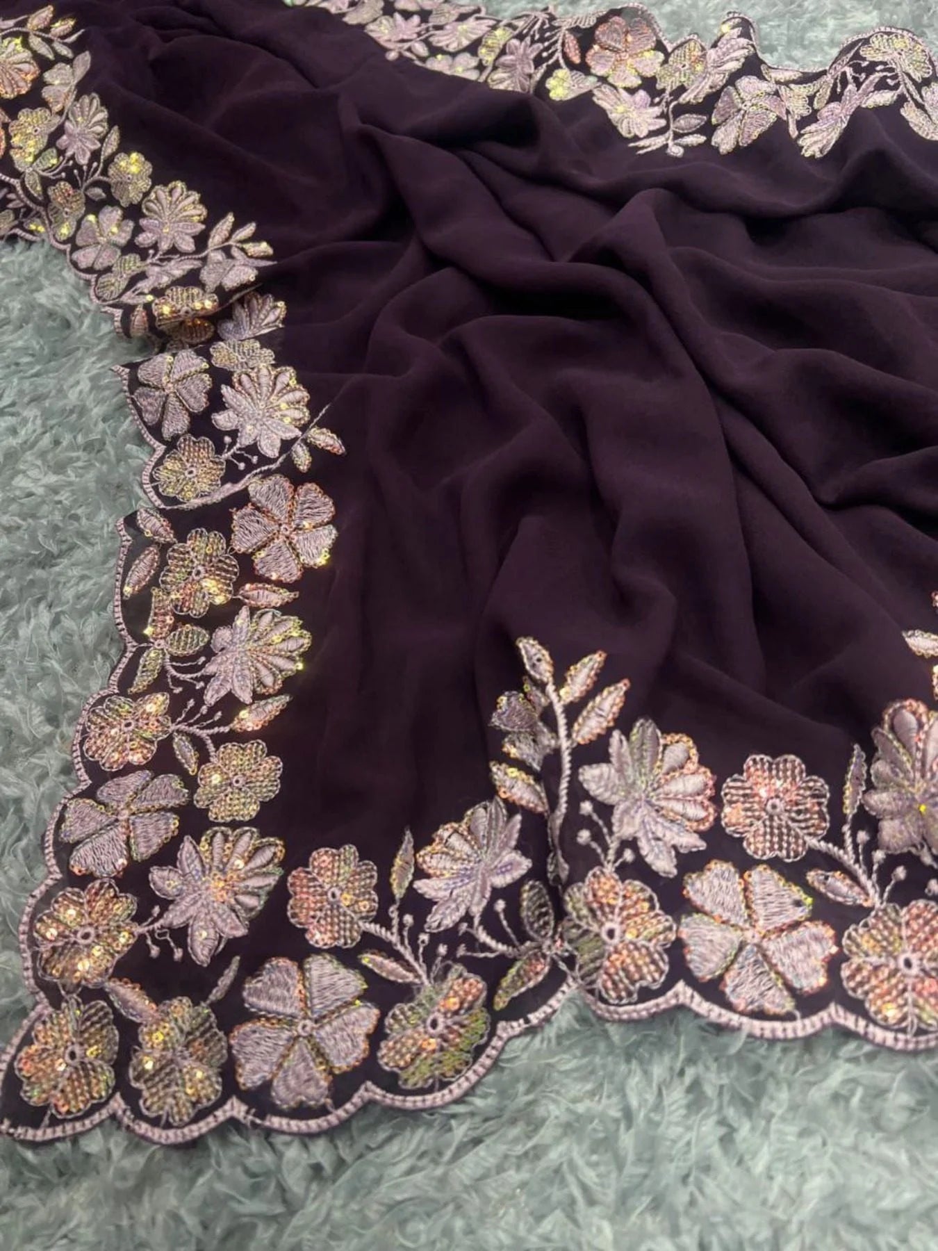 Buy Soft Georgette sarees with sequence embroidery work
