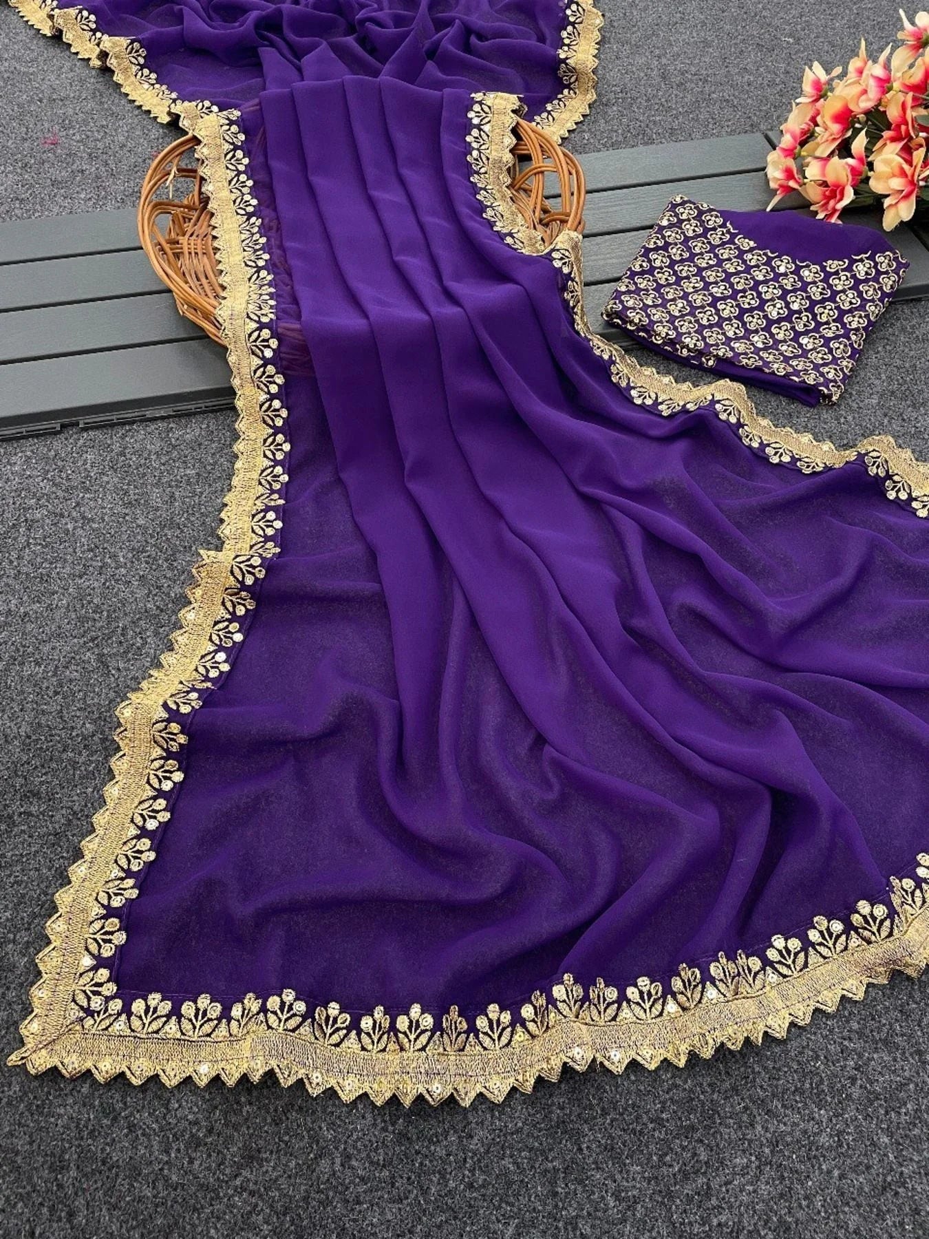 Presenting Heavy Faux Georgette Saree With Sequence Work