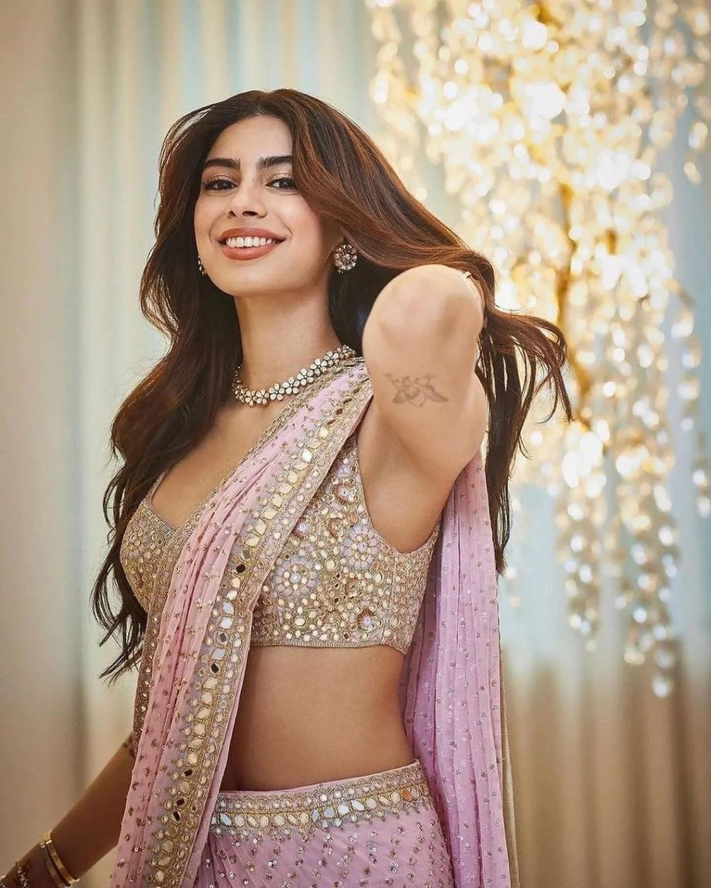 Baby Pink Mirror Sequin Embroidered Saree