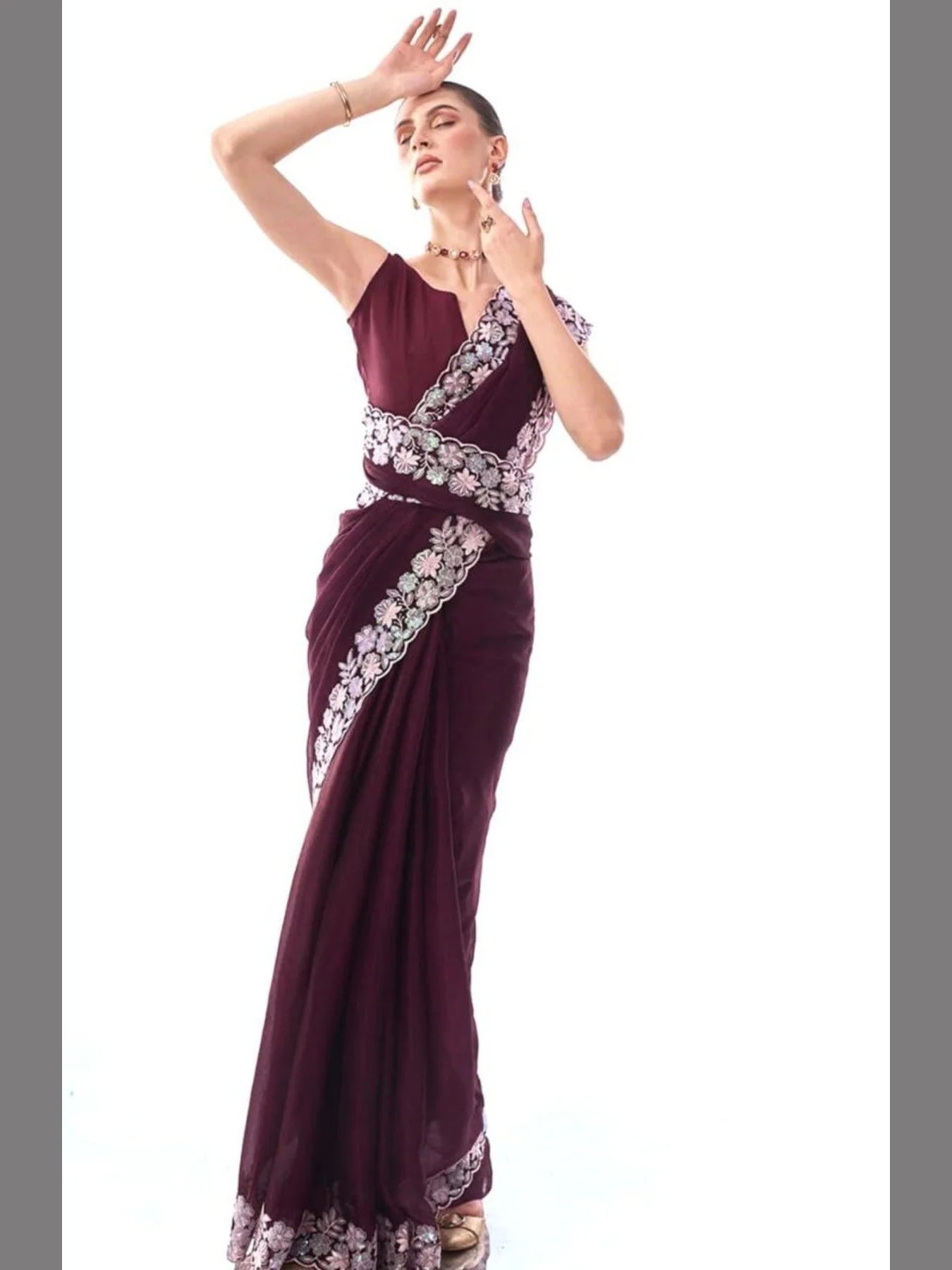 Buy Soft Georgette sarees with sequence embroidery work