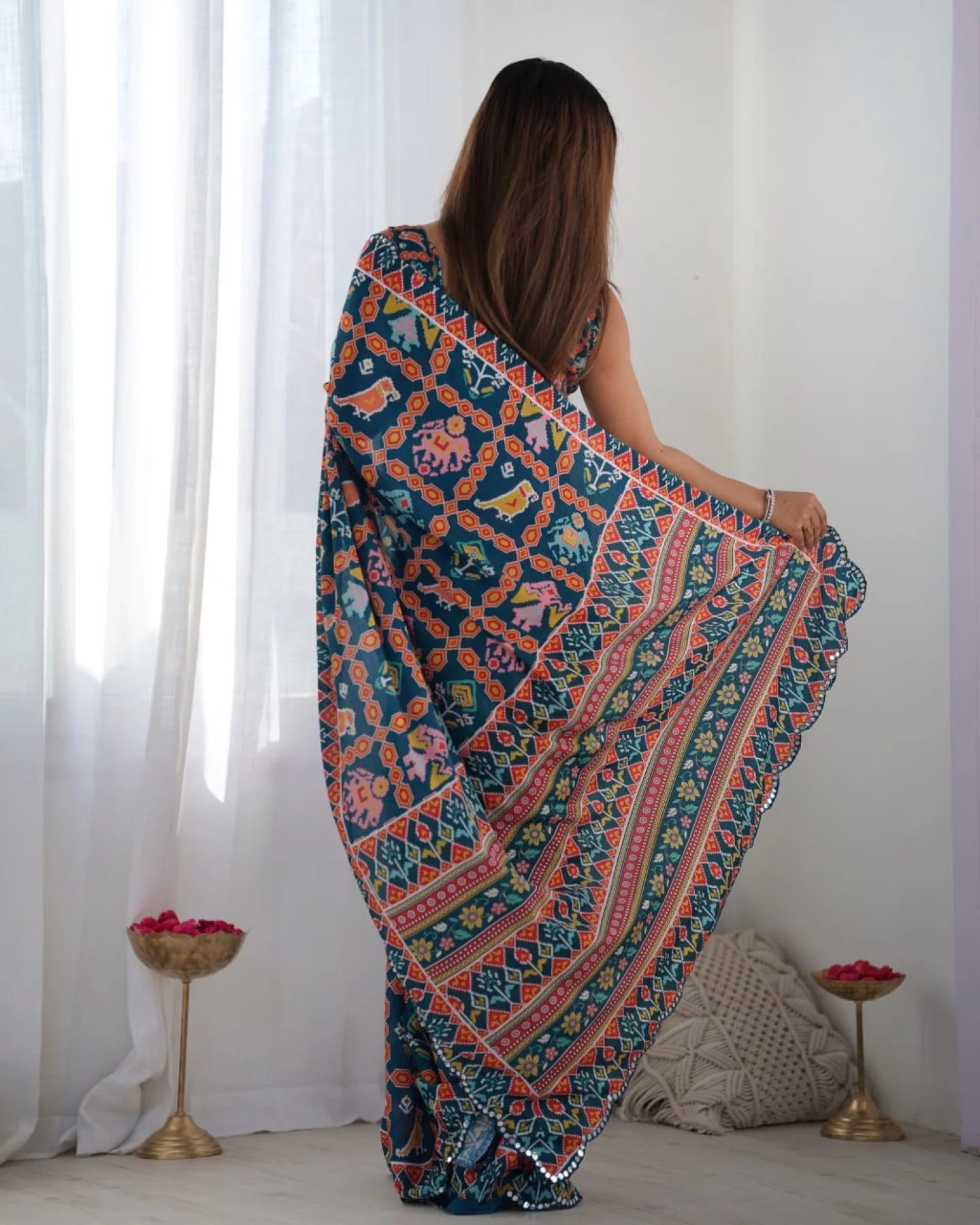 Two Tone Chinon Saree with Mirror Work Embellishments New Arrival Export Quality at Wholesale Price