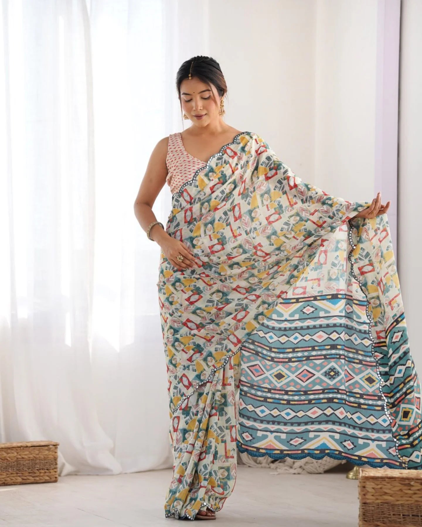 New Arrival Chinon Saree with Mirror Lace Party Wear for Online Sellers