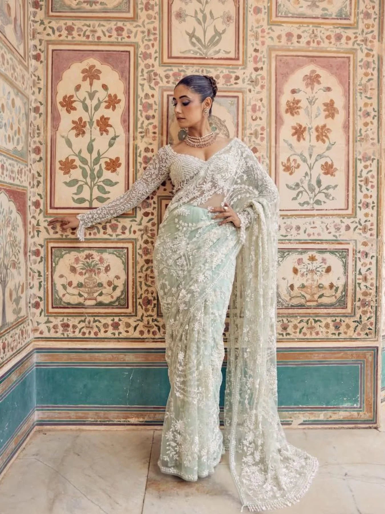 Bollywood Style Heavy Designer Mono net Saree with Beautiful Zalar attached pallu