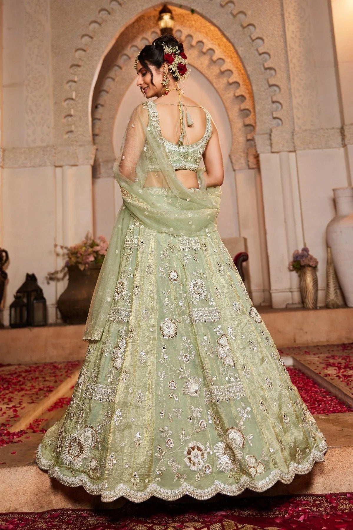 Designer Pista Green Lehenga Choli with Heavy Embroidery Cut Work Border Wholesale Supplier Surat