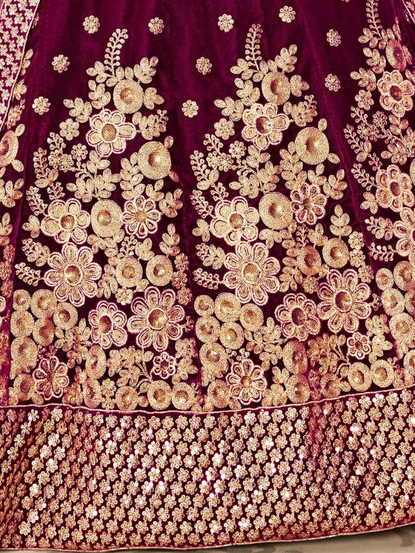 Purple Velvet Bridal Lehenga Choli Set Dori Zari Sequins Embroidery Surat Wholesaler