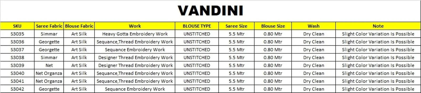 Exclusive Party Wear Georgette & Net Sarees - Vandini Catalog