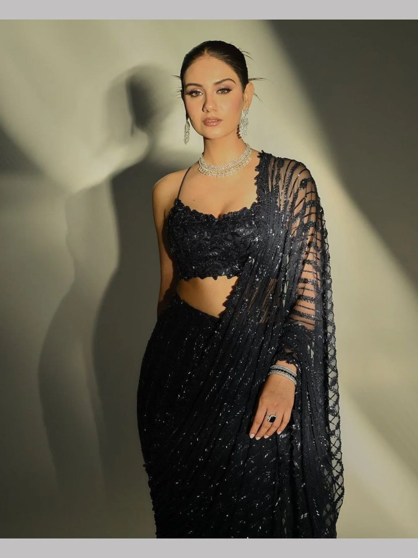 Black Color Bollywood BlockBuster Mono Net Saree
