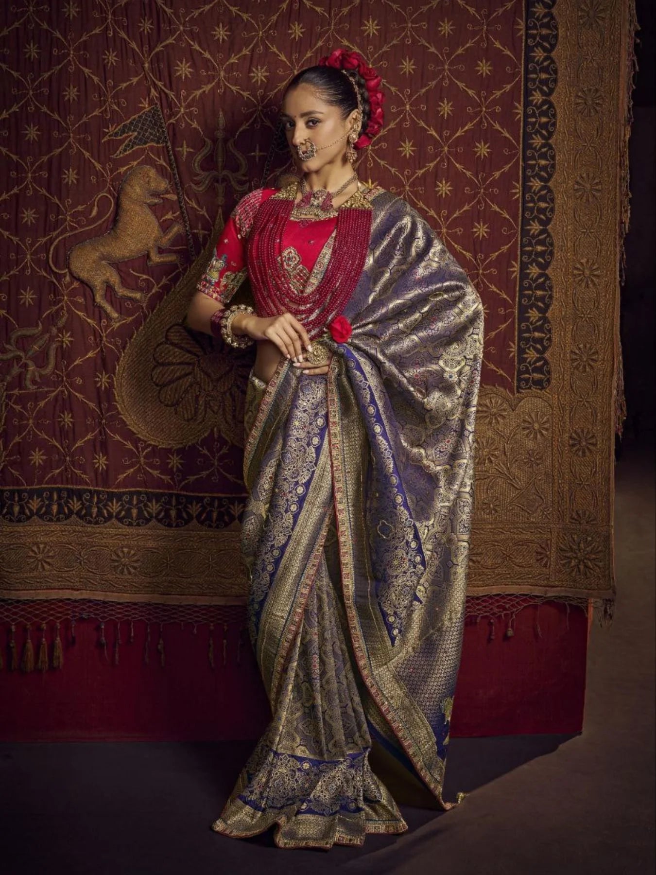 Pure Viscose Dola Fancy Lace Border Wedding Saree with Handwork Blouse Available At Low Price