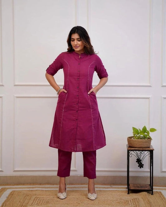 Solid Pattern Heavy Cotton Kurta Set with Pant