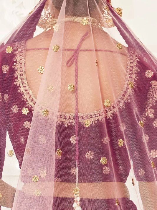 Purple Velvet Bridal Lehenga Choli Set Dori Zari Sequins Embroidery Surat Wholesaler