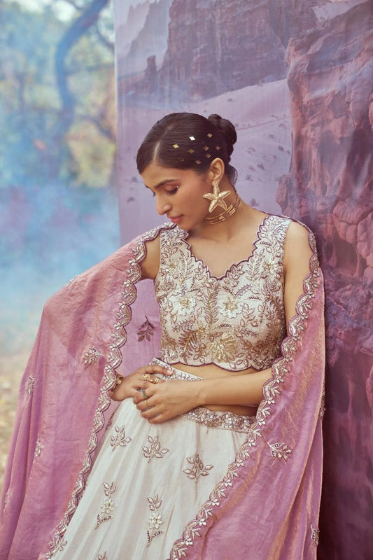Premium Cream Viscose Lehenga Set with Embroidery Clothing Wholesaler Textile Exporter and Wholesale Designer Wear