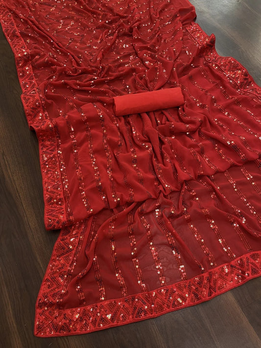 Party Wear Red Saree With Blouse Indian Sabyasachi Saree