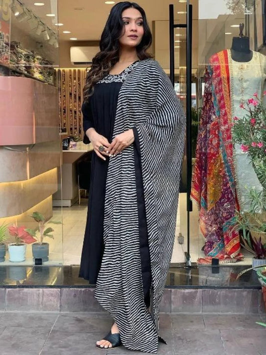 Premium Party Wear Muslin Three Set Kurti With Bottom And Duppatta