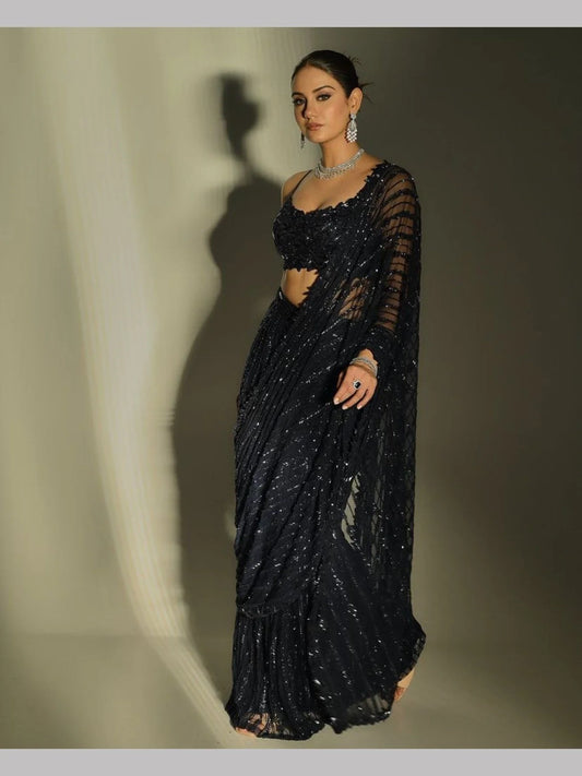 Black Color Bollywood BlockBuster Mono Net Saree