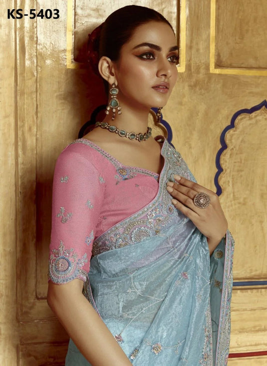 Gleam Grace Designer Silk Saree with Crafted Embellished Blouse Wholesaler
