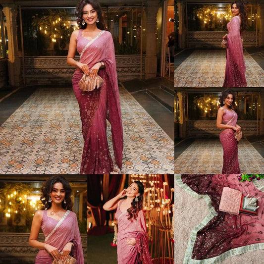 Bollywood Style Georgette Saree With Sequence Embroidered Work