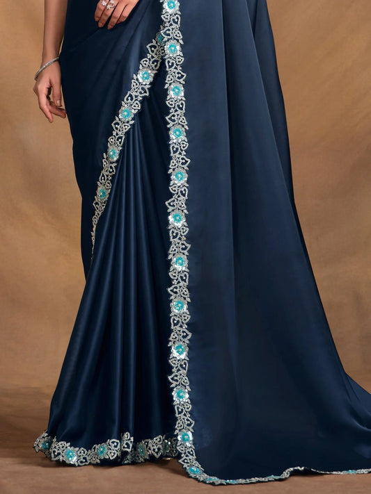 Satin Silk Heavy Cording Work Wedding Bridal Saree Available by Surat Wholesaler