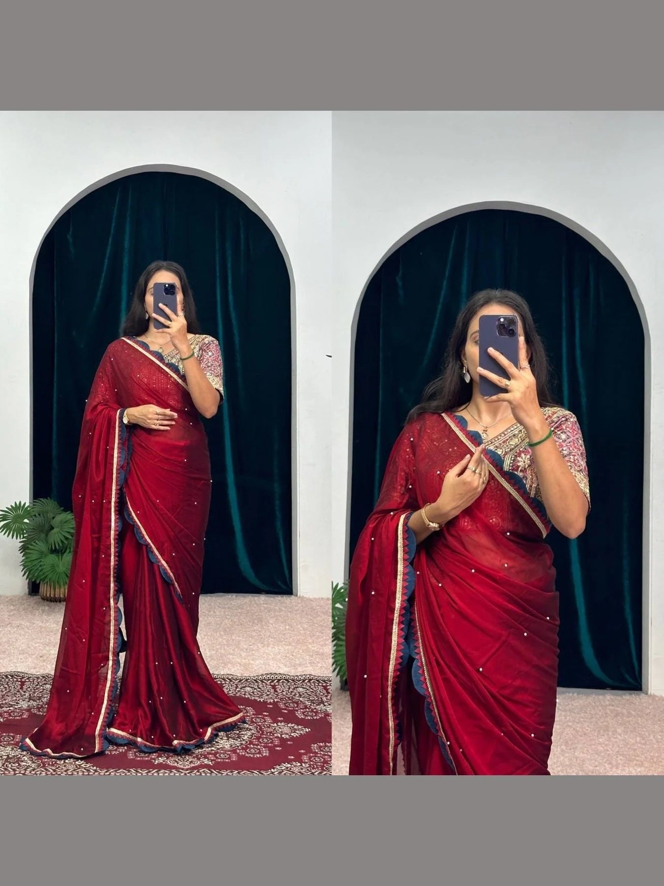 Buy Blomming Rangoli Saree With Embroidery Work