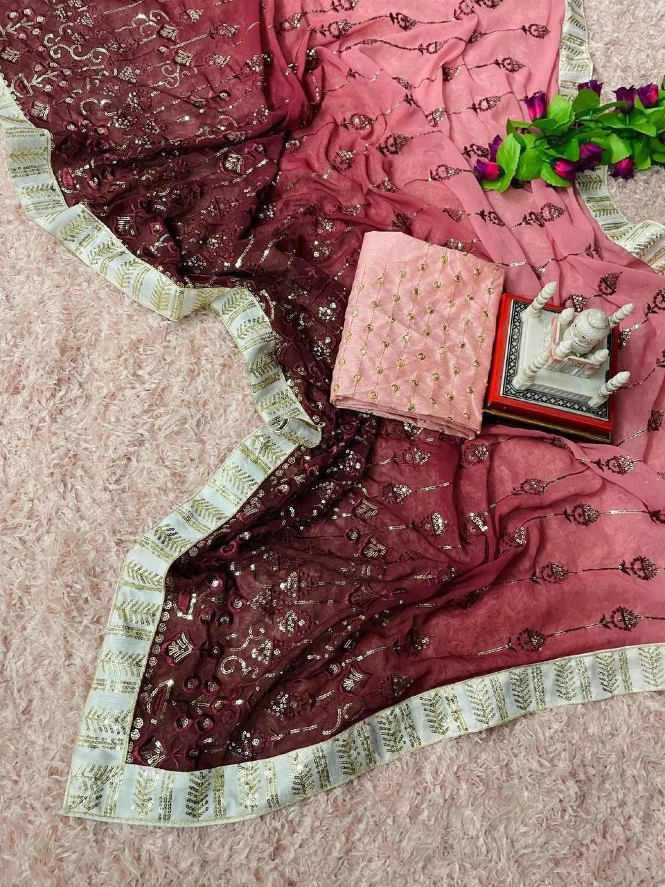 Bollywood Style Georgette Saree With Sequence Embroidered Work