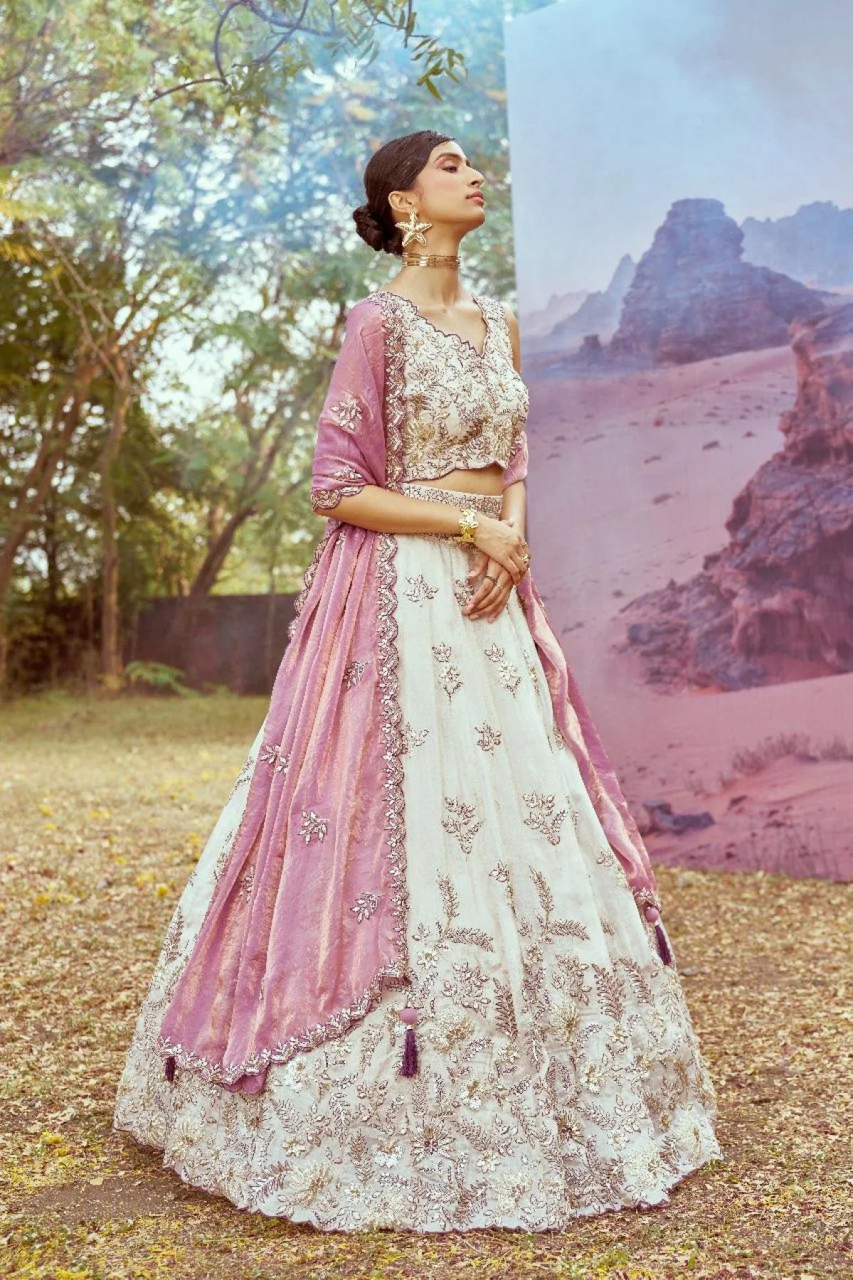 Premium Cream Viscose Lehenga Set with Embroidery Clothing Wholesaler Textile Exporter and Wholesale Designer Wear