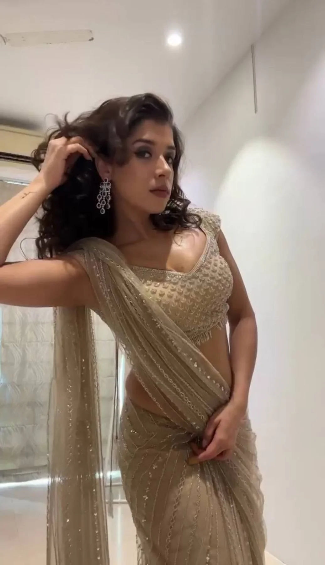 Stunning Butterfly Net Ready-to-Wear Embroidered Saree with Sequins Work