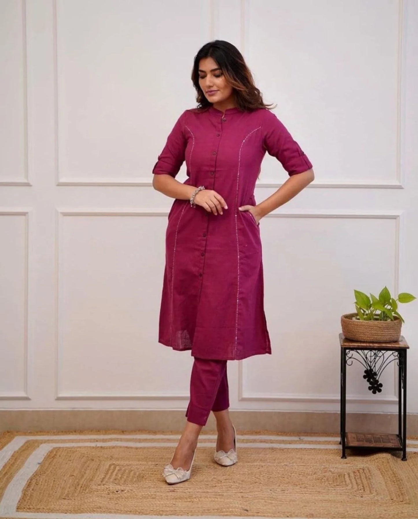 Solid Pattern Heavy Cotton Kurta Set with Pant