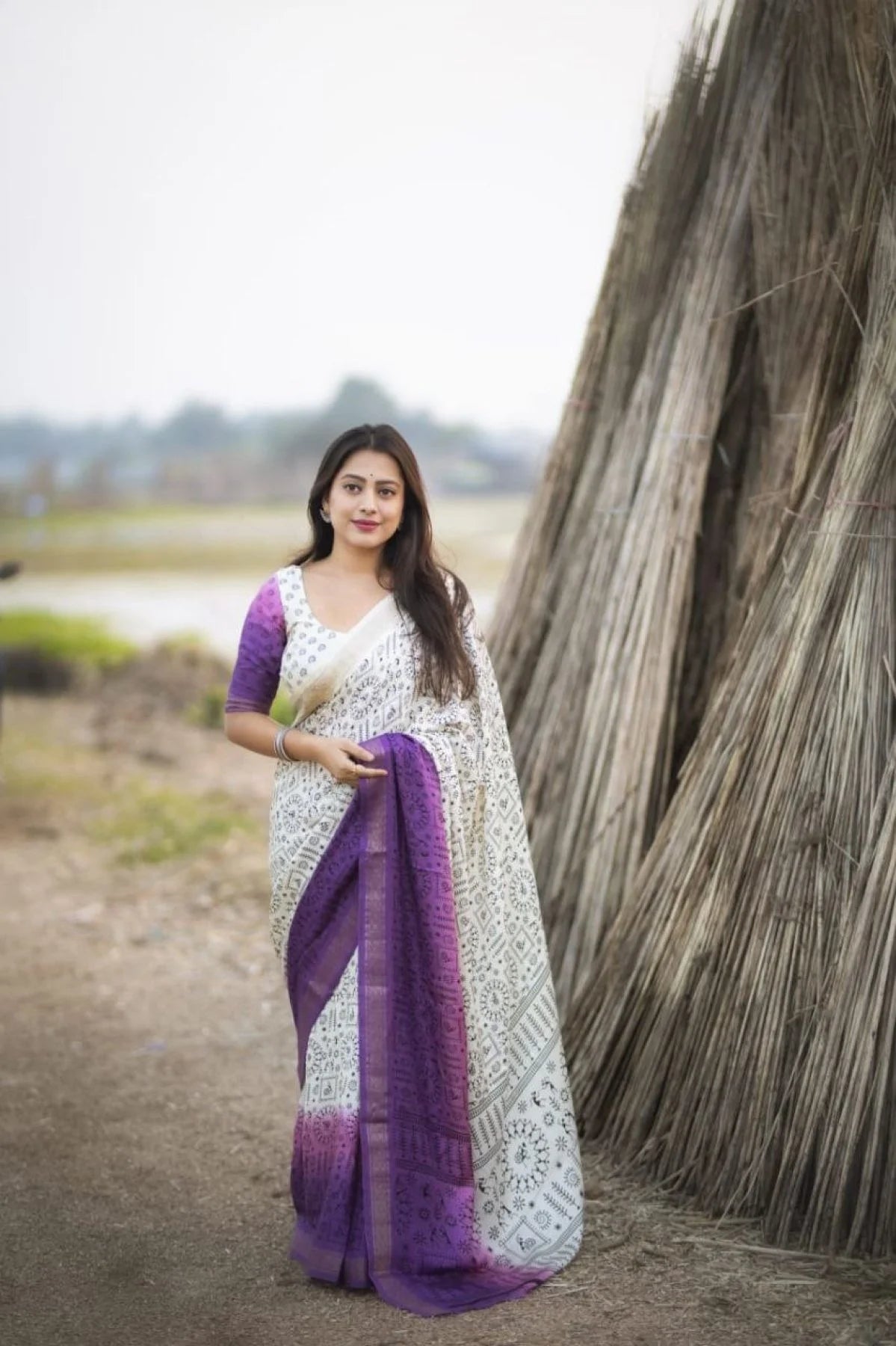 New Fancy Worli Cotton Crepe Saree with Zari Woven Border Soft Pashmina Silk