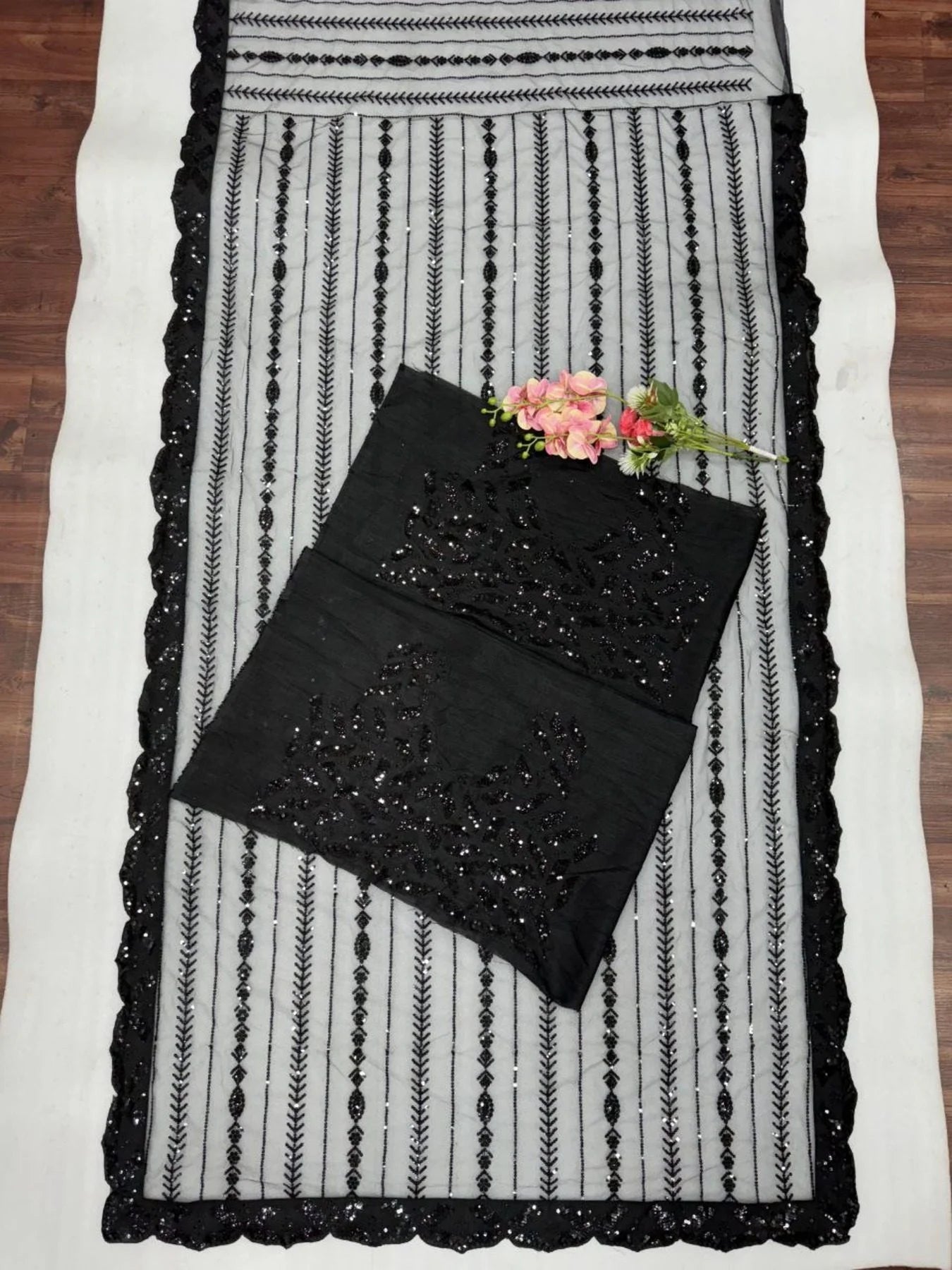 Black Color Bollywood BlockBuster Mono Net Saree