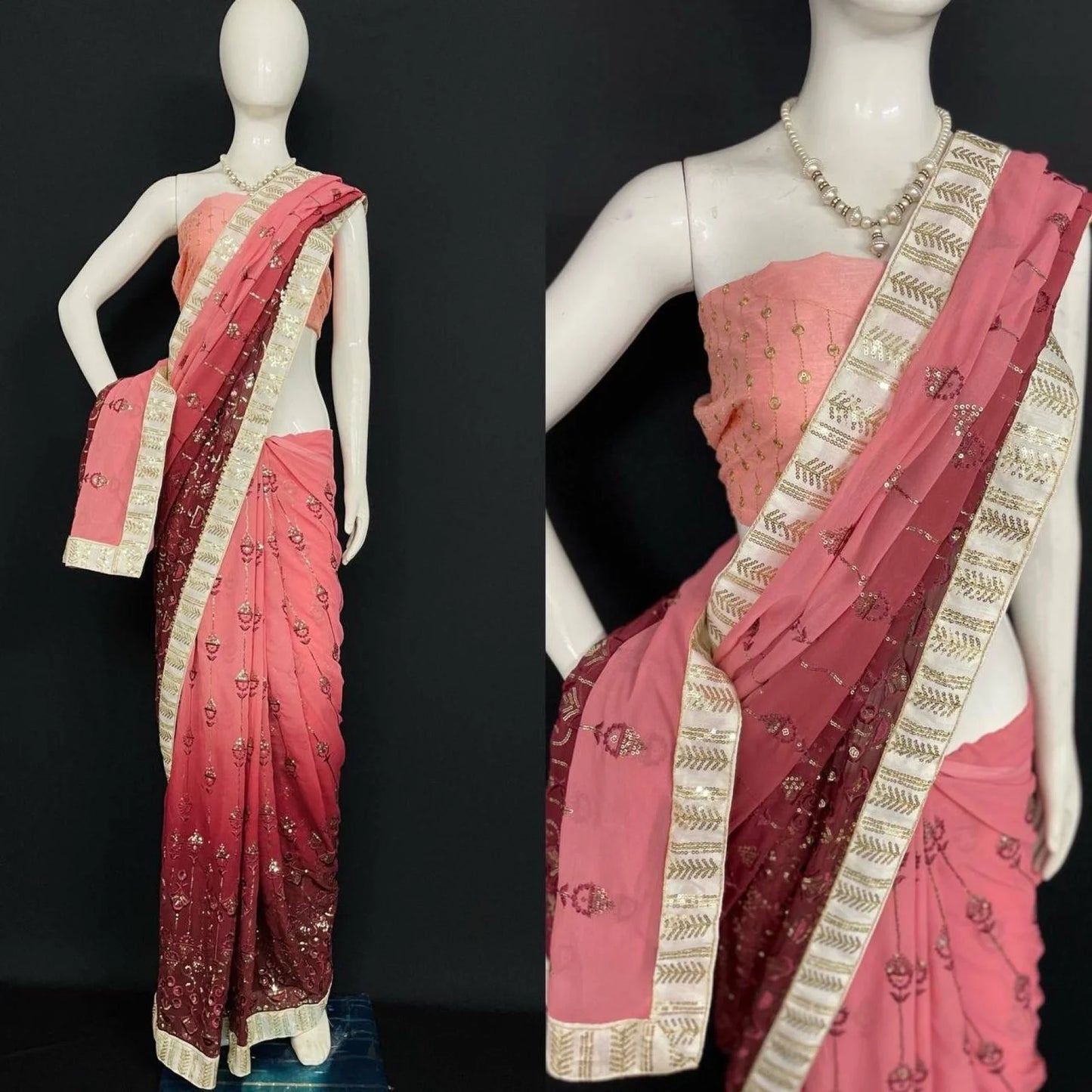 Bollywood Style Georgette Saree With Sequence Embroidered Work