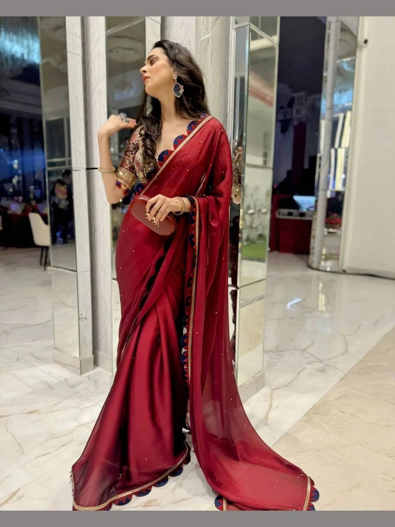 Buy Blomming Rangoli Saree With Embroidery Work