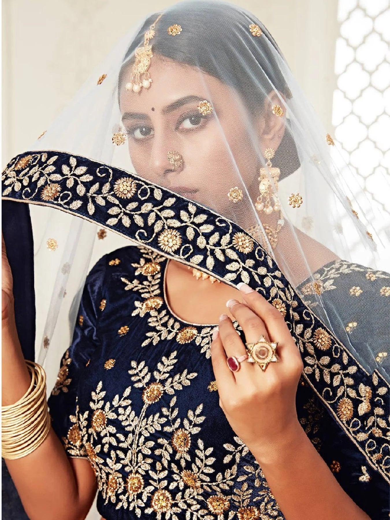 Luxury Navy Blue Velvet Lehenga Choli with Zari Diamond Work Best Offer from Manufacturer at Wholesale Price