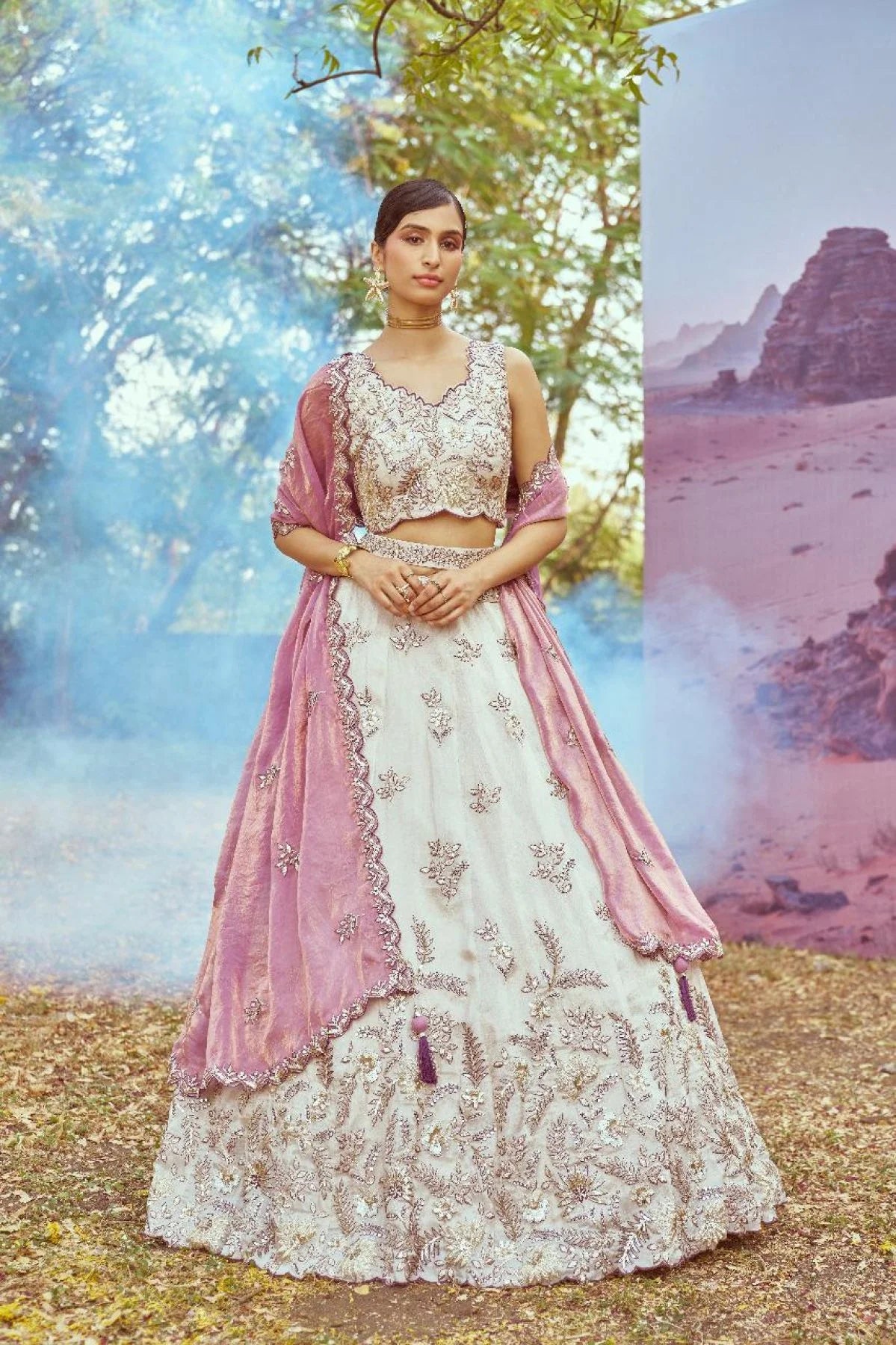 Premium Cream Viscose Lehenga Set with Embroidery Clothing Wholesaler Textile Exporter and Wholesale Designer Wear