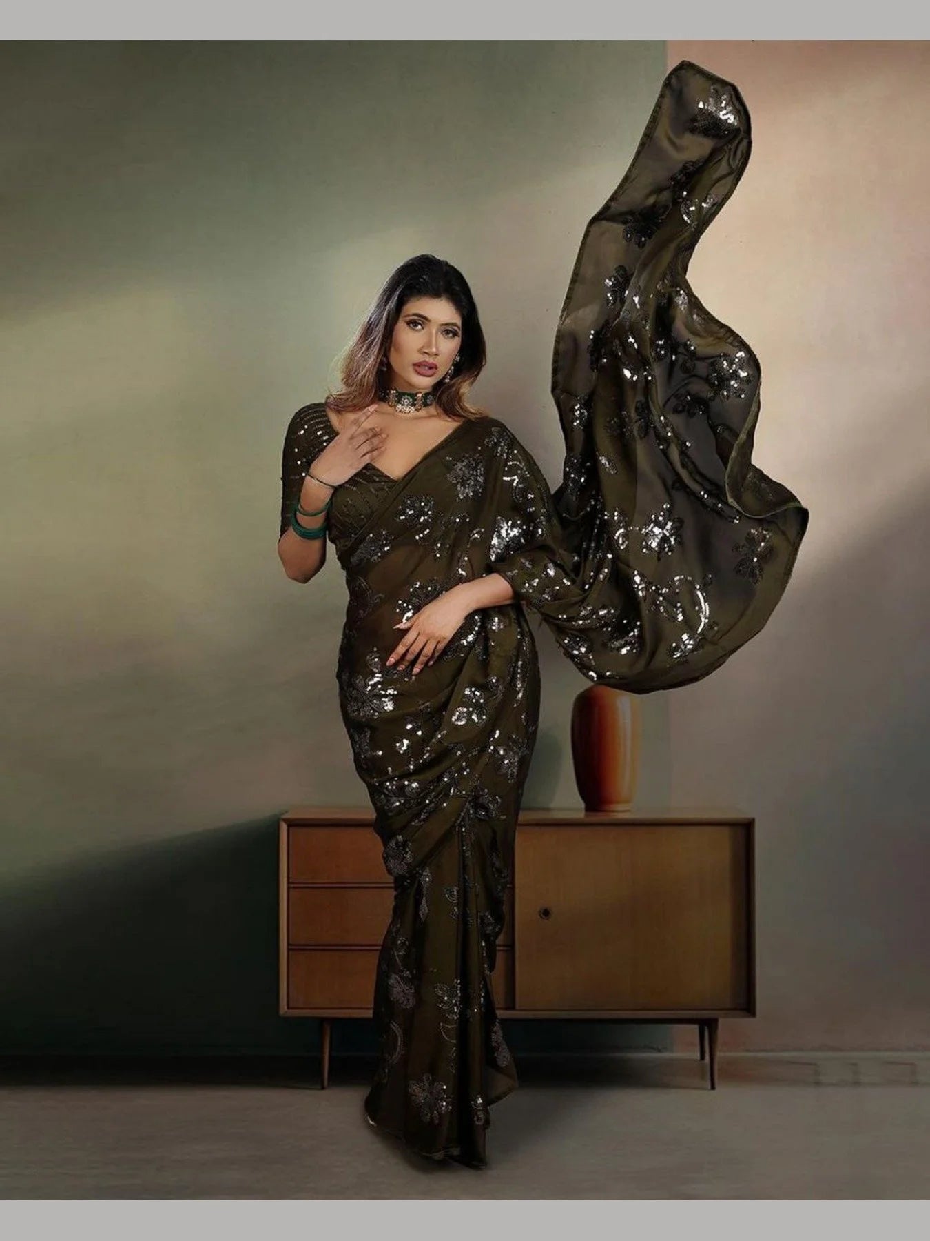 Bollywood Sequins Heavy Rangoli Silk Sareee With Embrodery Work