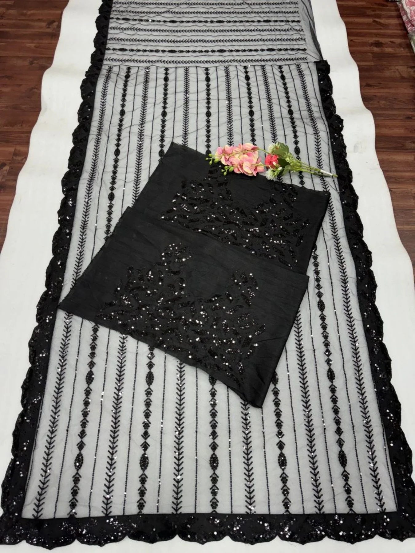 Black Color Bollywood BlockBuster Mono Net Saree