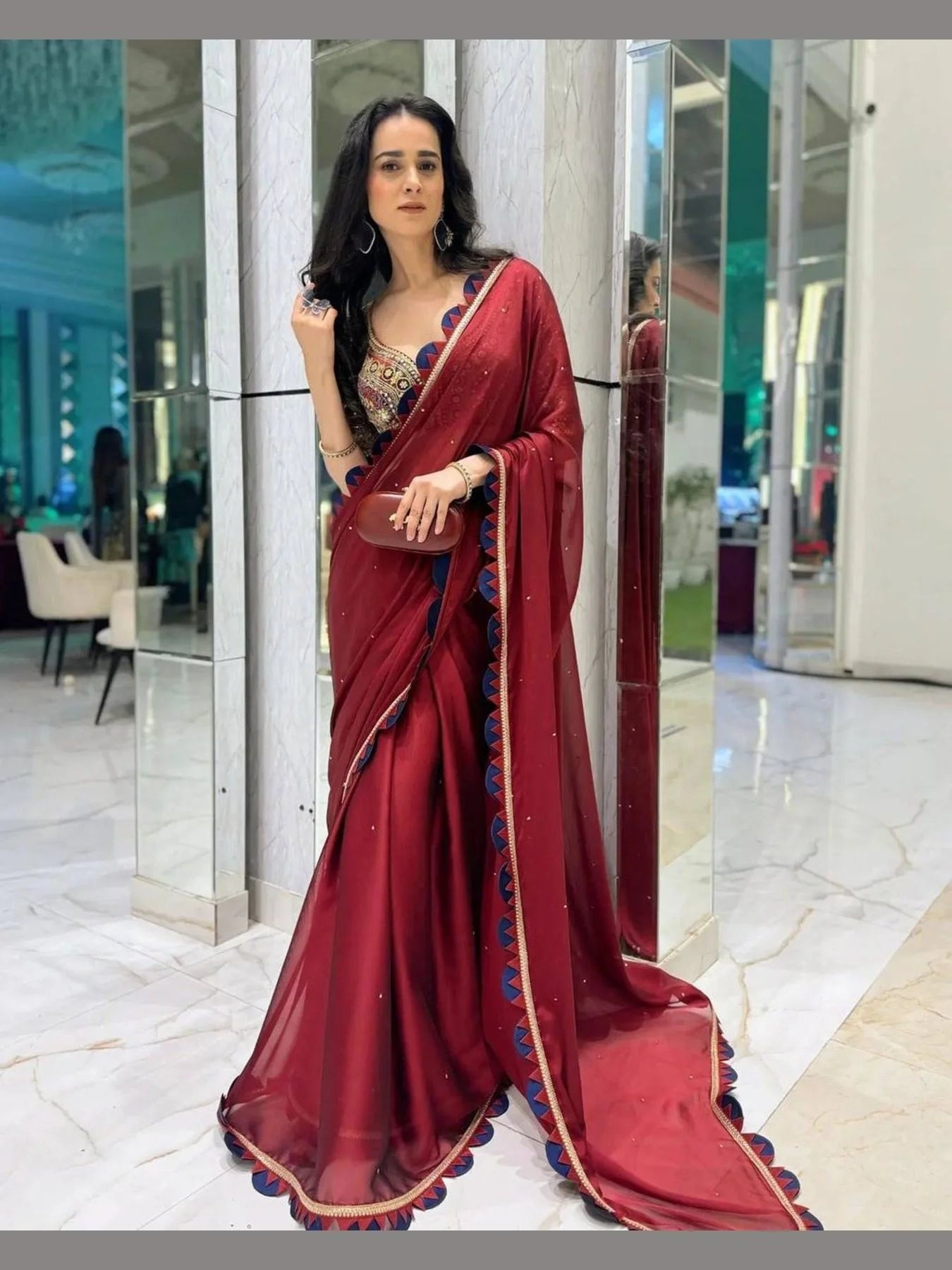 Buy Blomming Rangoli Saree With Embroidery Work