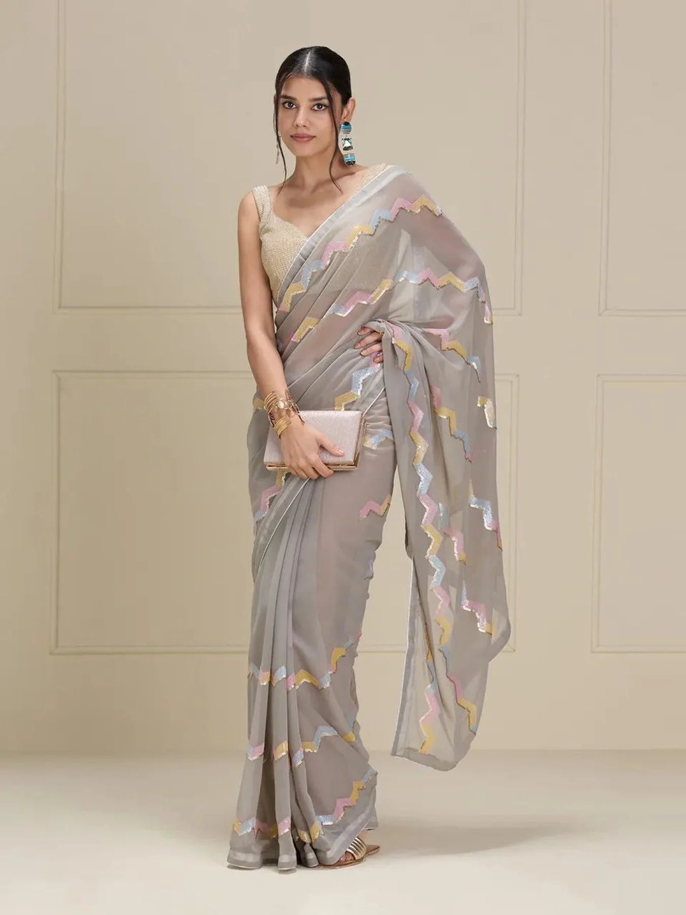 Georgette Multi sequence work Saree
