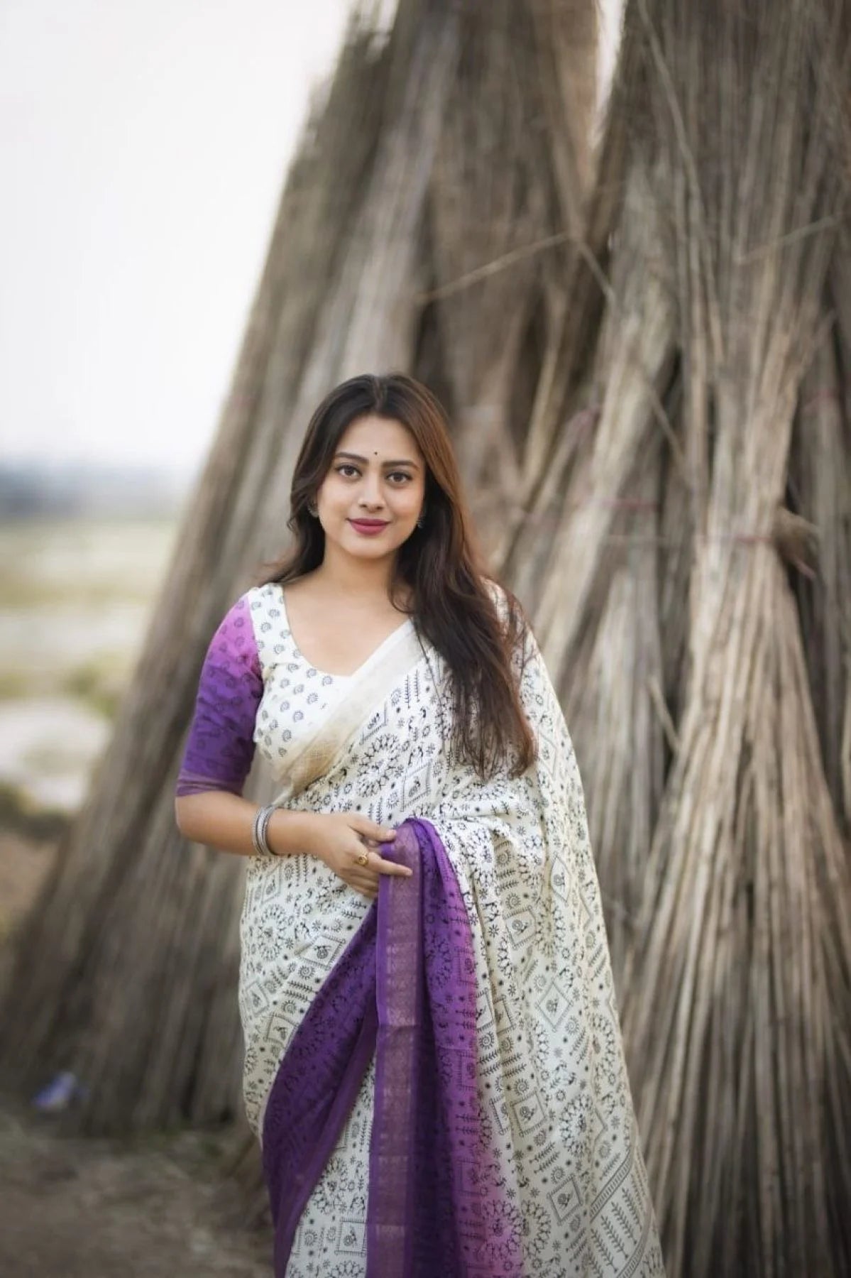 New Fancy Worli Cotton Crepe Saree with Zari Woven Border Soft Pashmina Silk